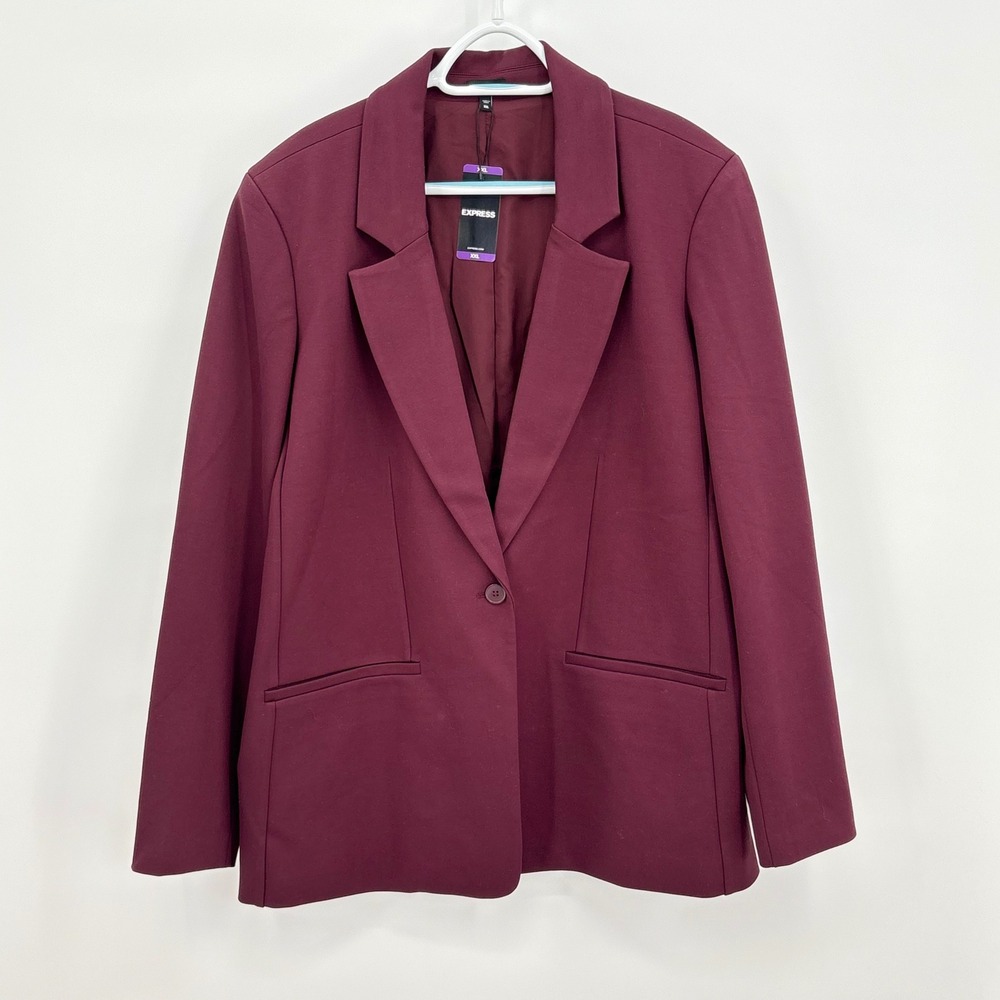Express Womens Burgundy Single Button Notched Lapel Blazer Jacket XXL EX005833
